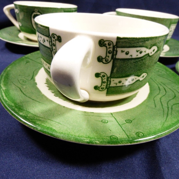 VTG by Royal China Colonial Homestead green lot of 4 tea cup & saucer sets - Picture 3 of 11